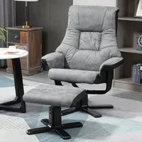 Swivel Armchair with Footstool - Grey, Microfiber