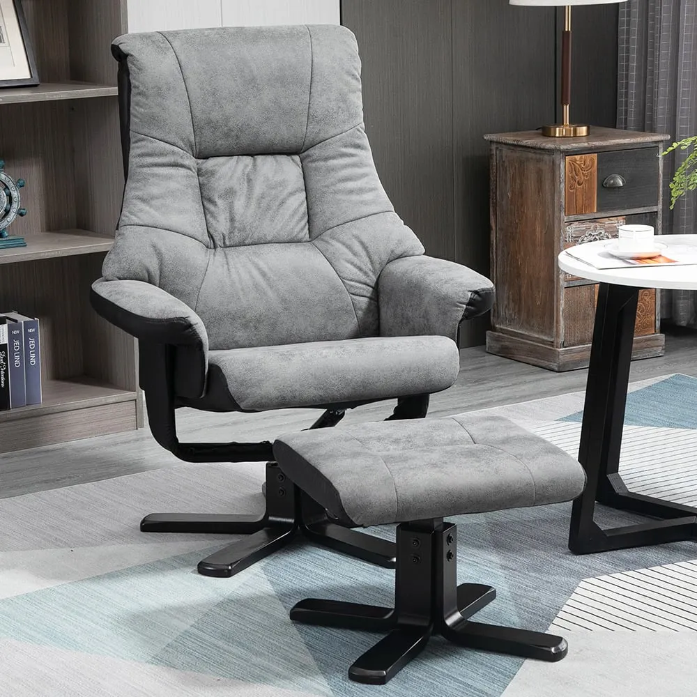 Swivel Armchair with Footstool - Grey, Microfiber