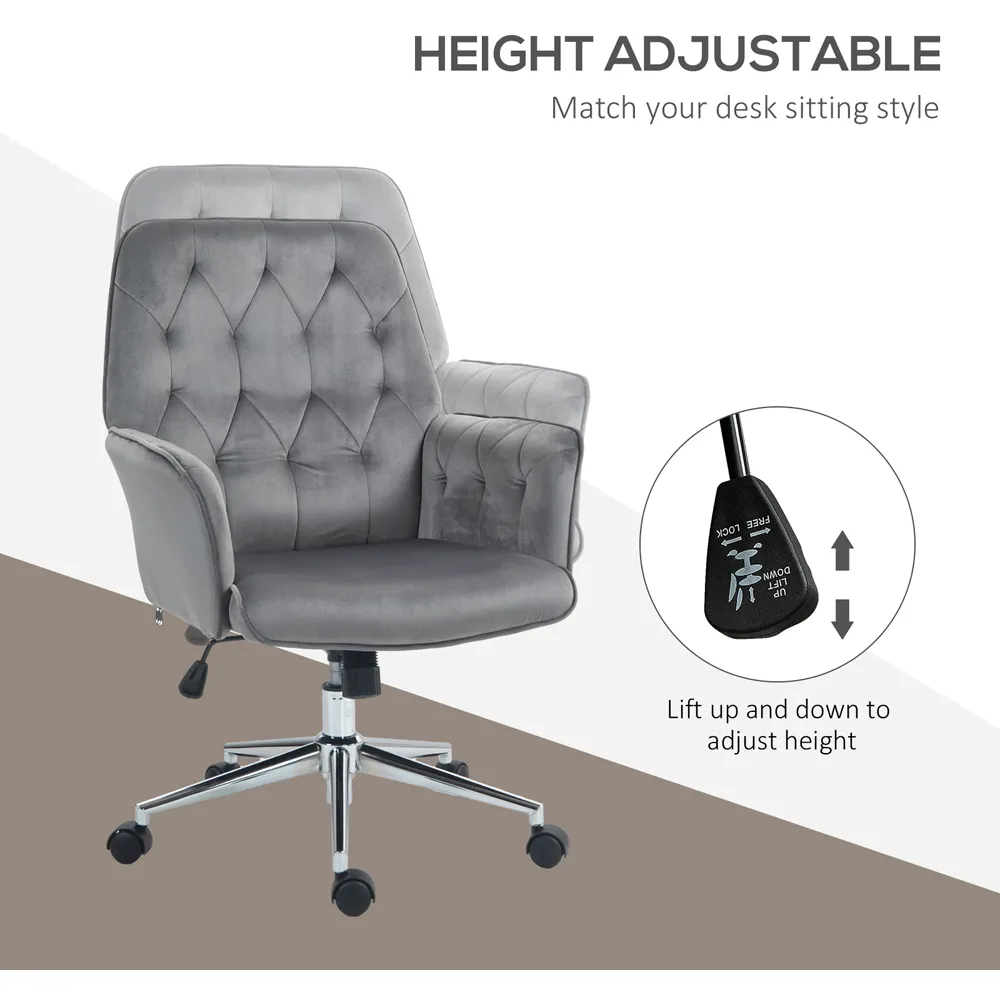 Swivel Computer Chair with Tilt Function - Dark Grey, Velvet
