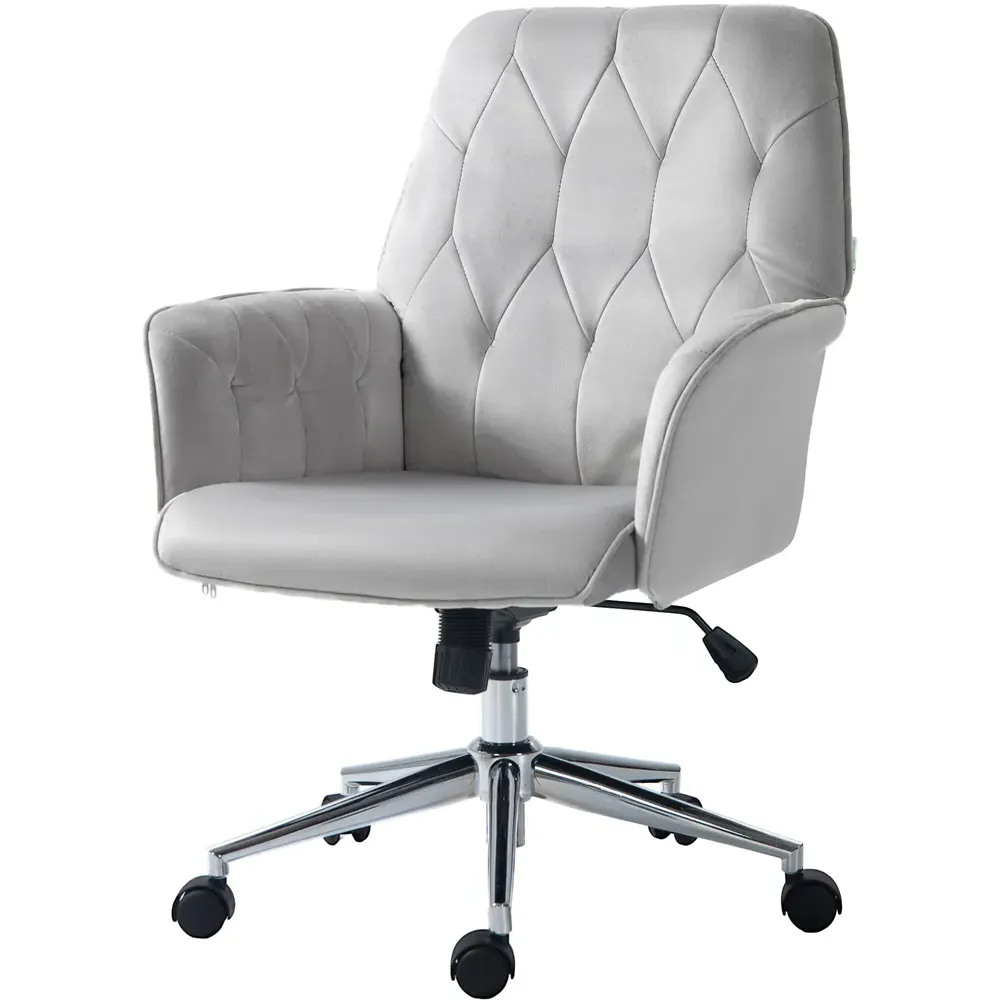 Swivel Computer Chair with Tilt Function - Light Grey, Velvet