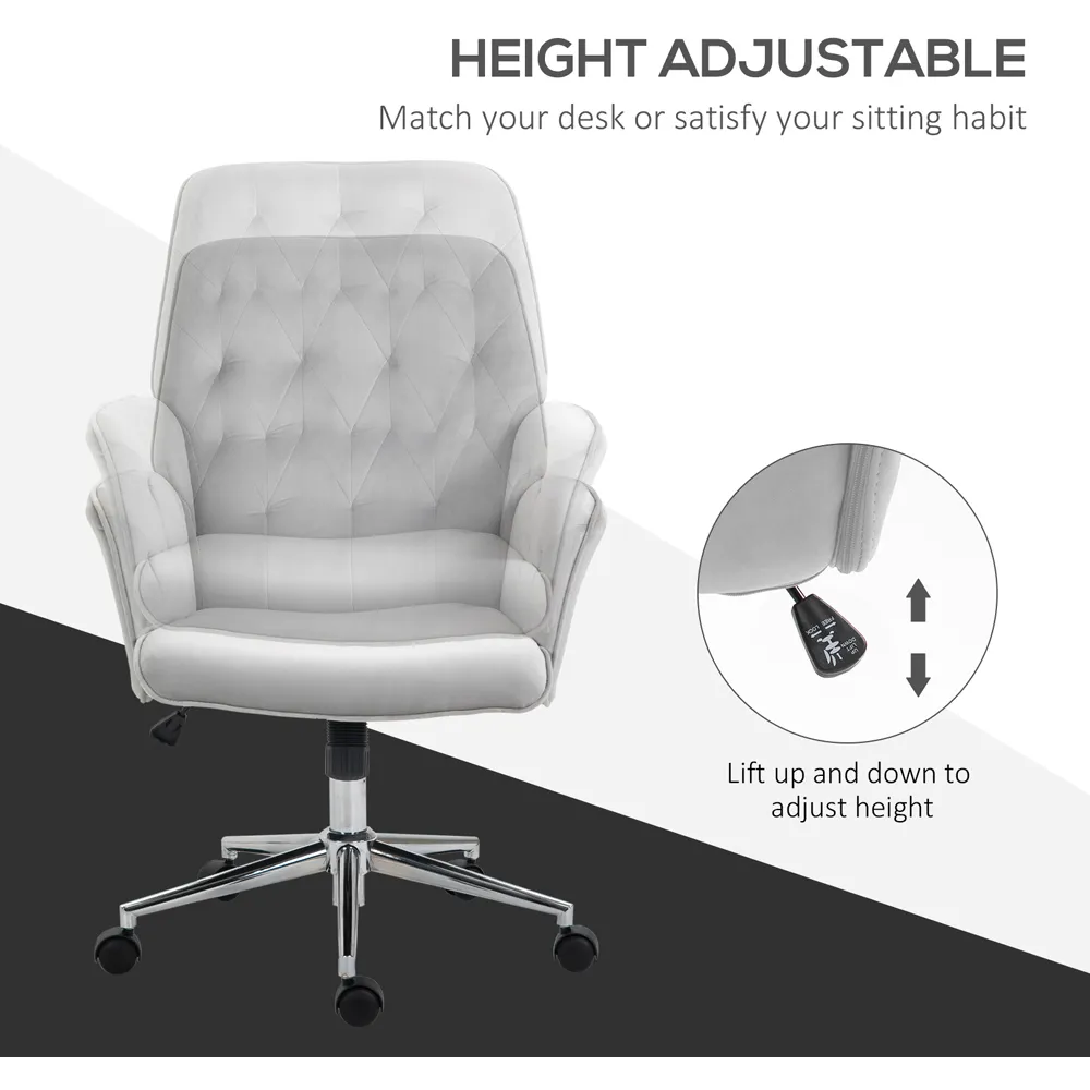 Swivel Computer Chair with Tilt Function - Light Grey, Velvet