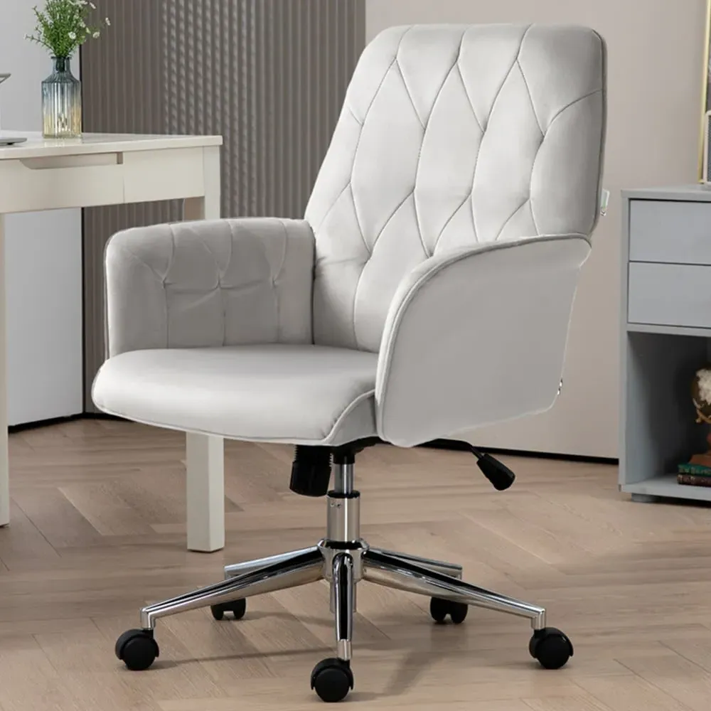 Swivel Computer Chair with Tilt Function - Light Grey, Velvet image