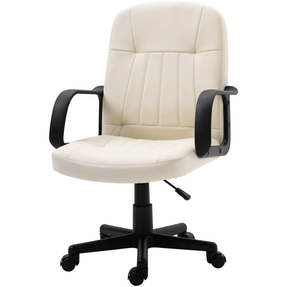 Swivel Desk Chair with Armrests - Cream, PU Leather