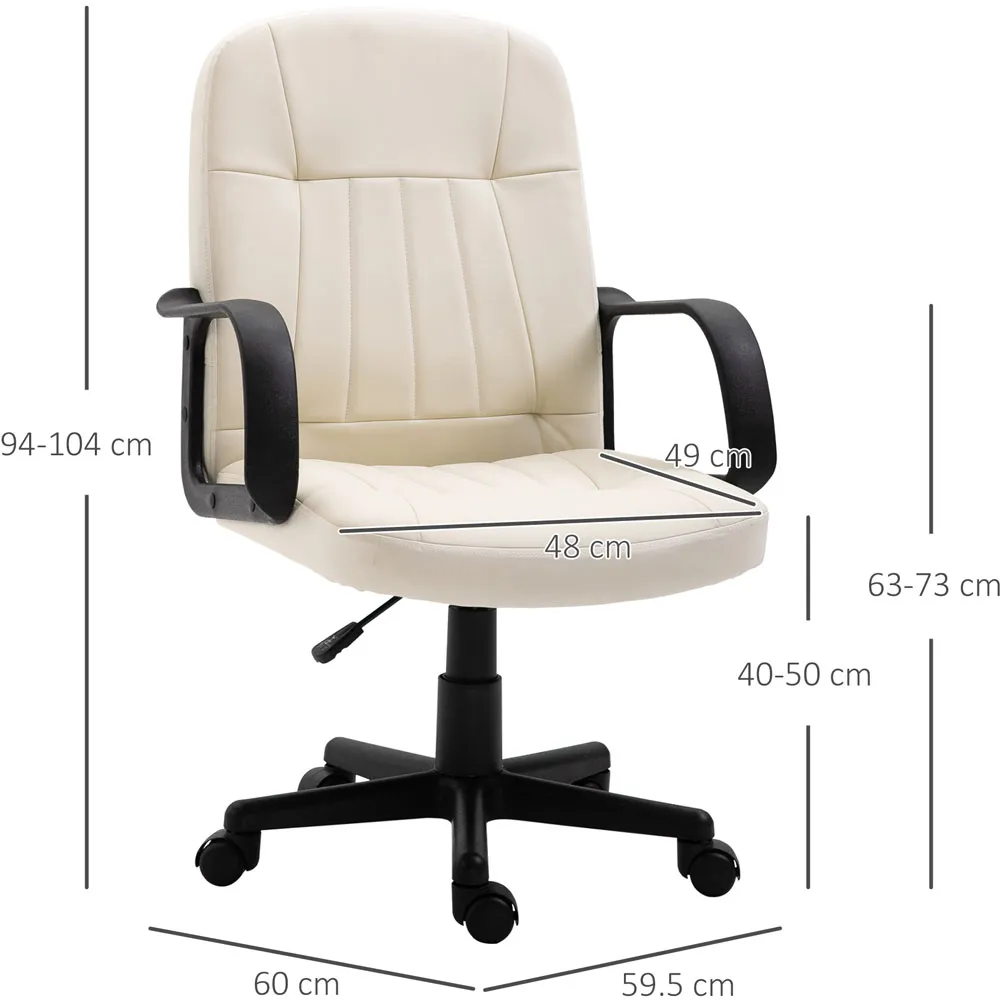 Swivel Desk Chair with Armrests - Cream, PU Leather