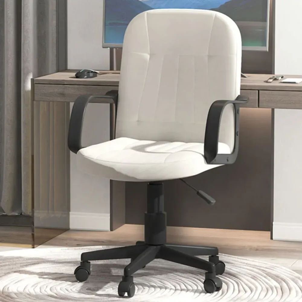 Swivel Desk Chair with Armrests - Cream, PU Leather image