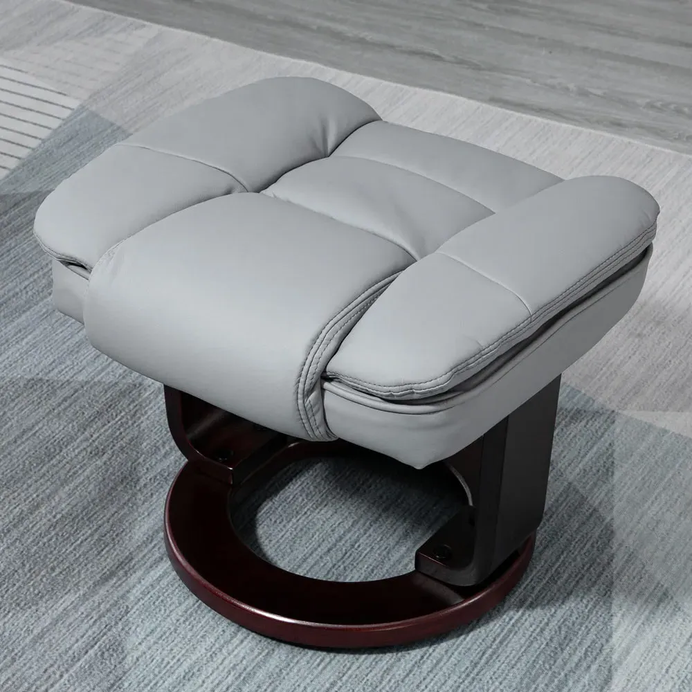 Swivel Manual Recliner Chair with Footrest - Grey, PU Leather