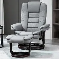 Swivel Manual Recliner Chair with Footrest - Grey, PU Leather