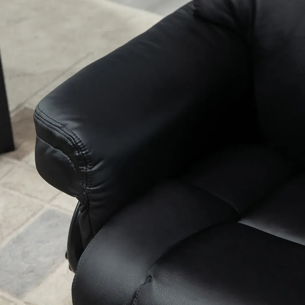 Swivel Manual Recliner Chair with Footstool - Black, PU Leather
