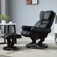 Swivel Manual Recliner Chair with Footstool - Black, PU Leather
