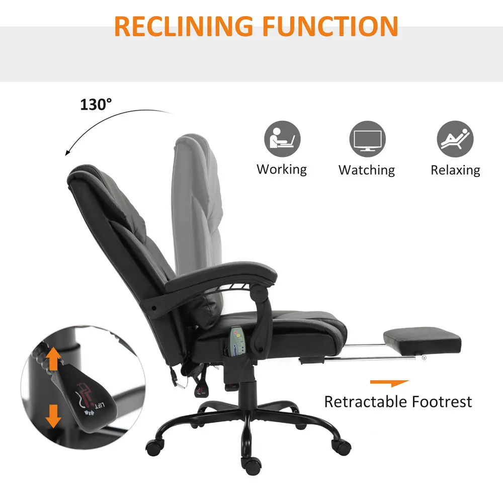 Swivel Massage Office Chair with Footrest - Black, PU Leather