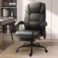 Swivel Massage Office Chair with Footrest - Black, PU Leather