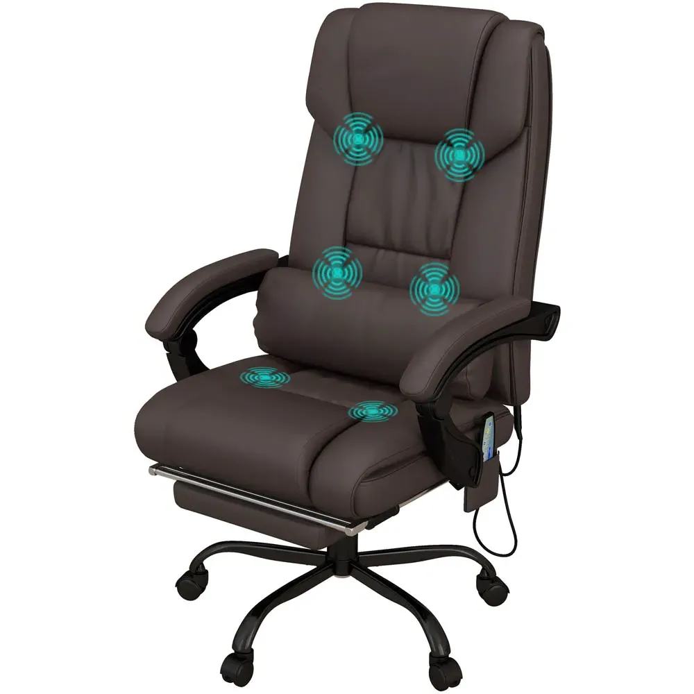 Swivel Massage Office Chair with Footrest - Brown, PU Leather