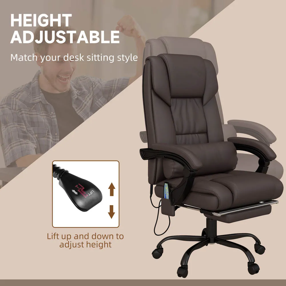 Swivel Massage Office Chair with Footrest - Brown, PU Leather