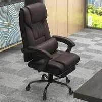 Swivel Massage Office Chair with Footrest - Brown, PU Leather