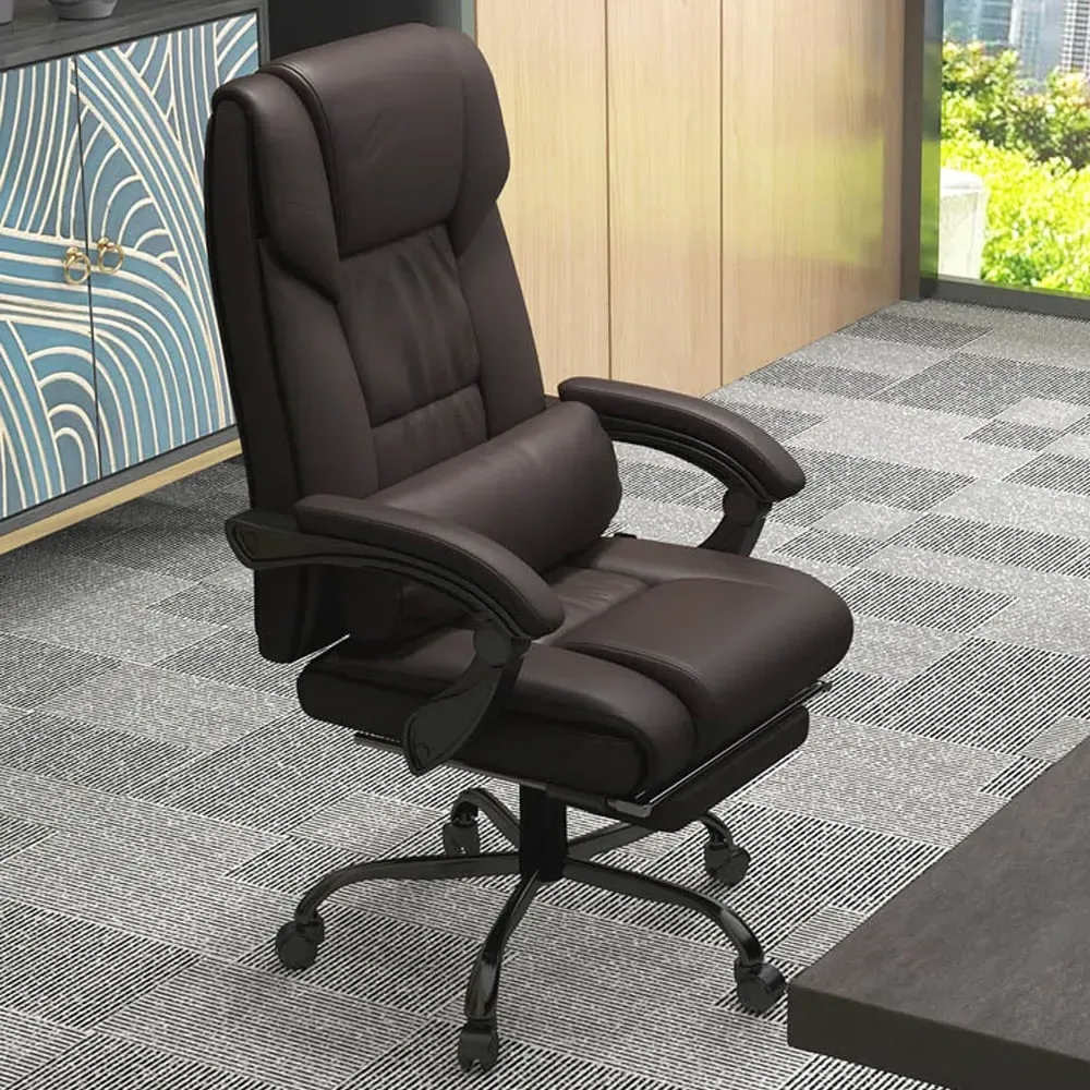 Swivel Massage Office Chair with Footrest - Brown, PU Leather