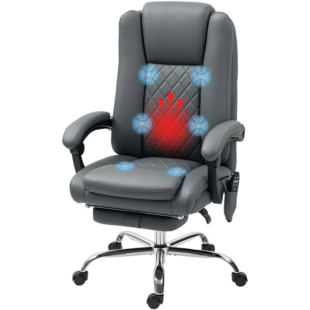 Swivel Massage Office Chair with Footrest - Grey, PU Leather