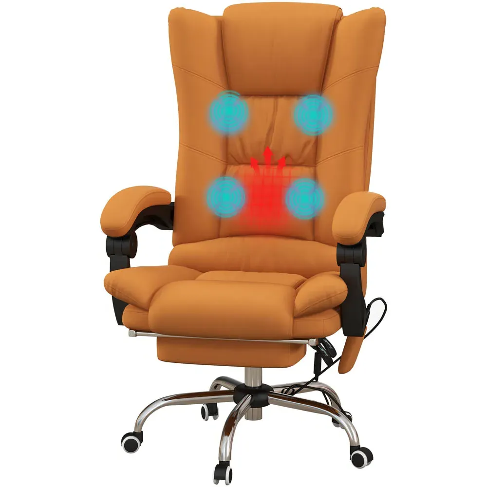 Swivel Massage Office Chair with Heat - Brown, PU Leather