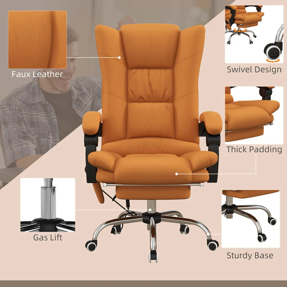 Swivel Massage Office Chair with Heat - Brown, PU Leather