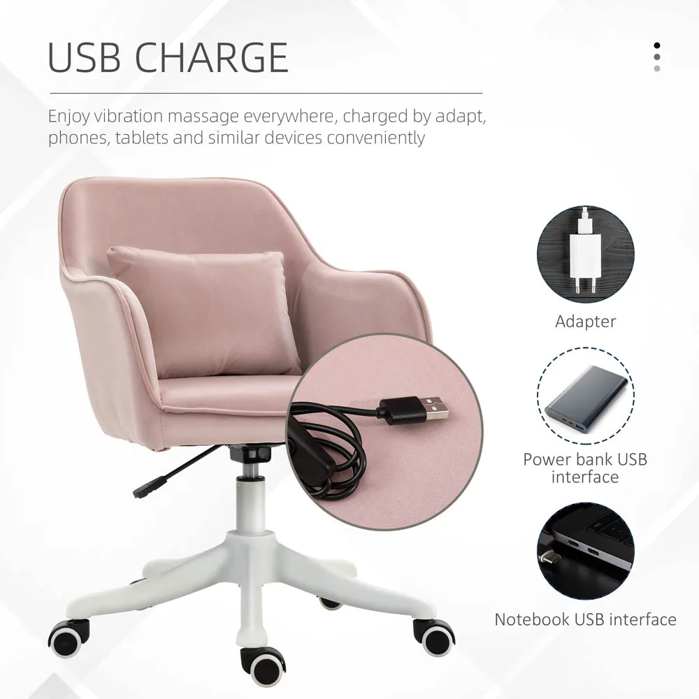 Swivel Massage Office Chair with USB - Pink, Velvet