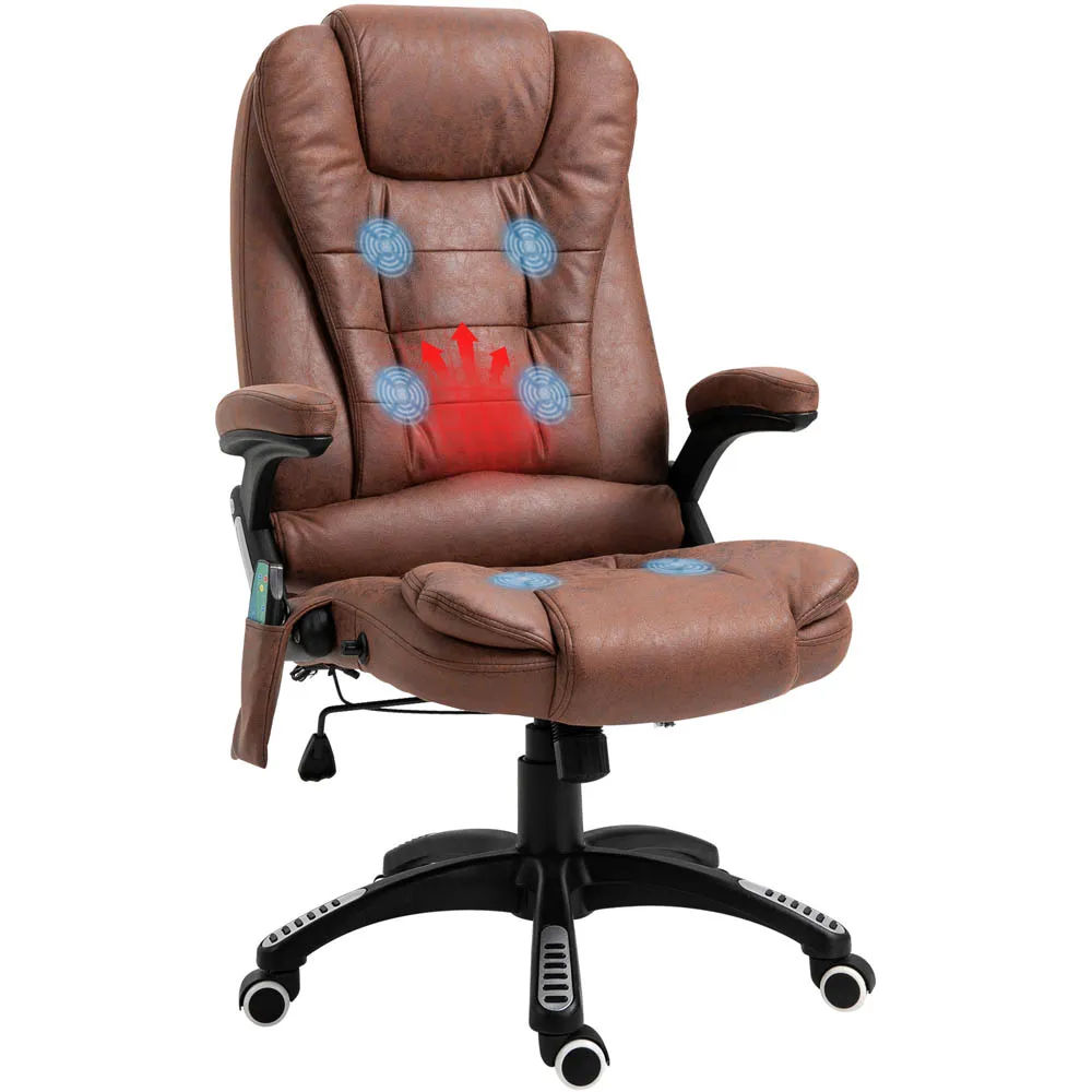 Swivel Massage Recliner Office Chair - Brown, Microfibre