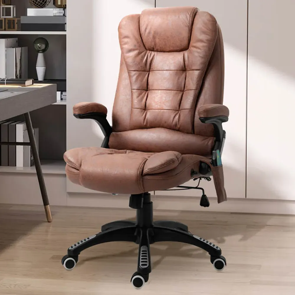Swivel Massage Recliner Office Chair - Brown, Microfibre