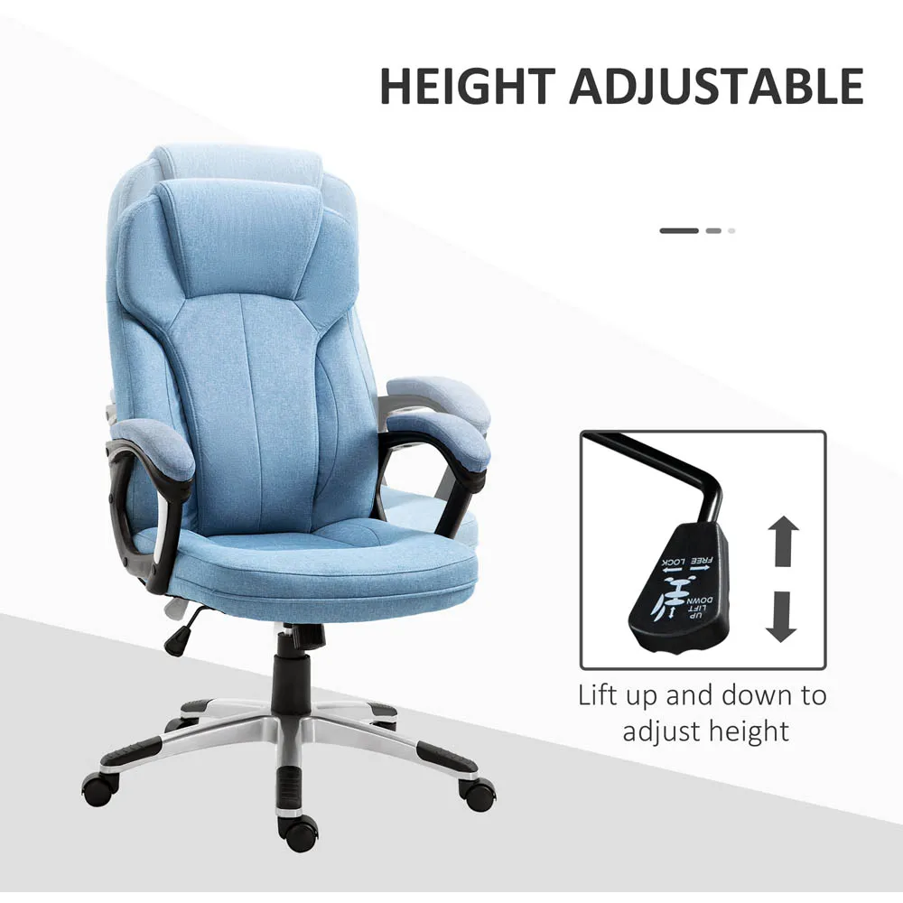 Swivel Office Chair with Armrests - Blue, Linen