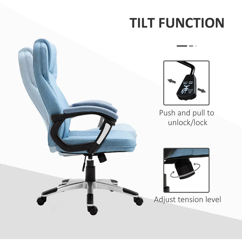 Swivel Office Chair with Armrests - Blue, Linen