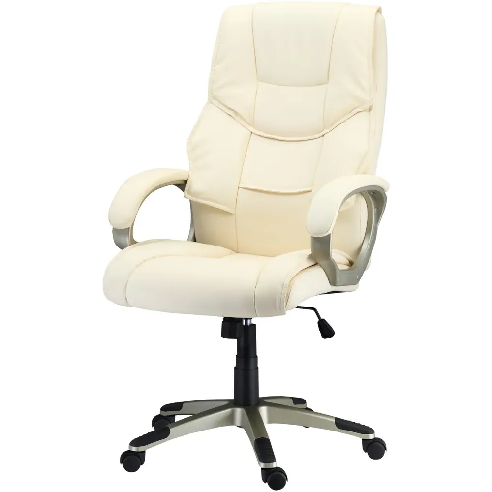 Swivel Office Chair with Armrests - Cream, Faux Leather