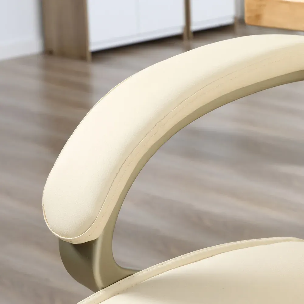 Swivel Office Chair with Armrests - Cream, Faux Leather
