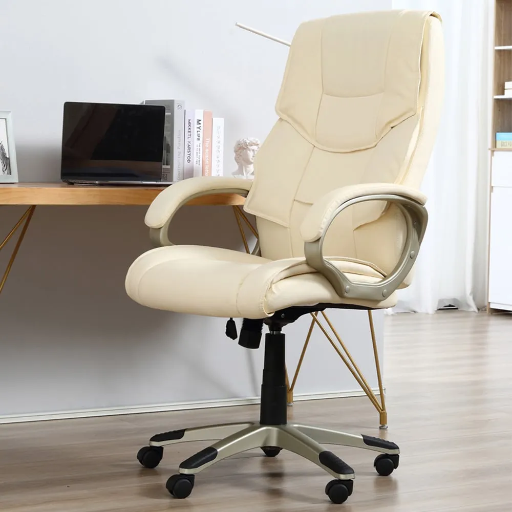 Swivel Office Chair with Armrests - Cream, Faux Leather