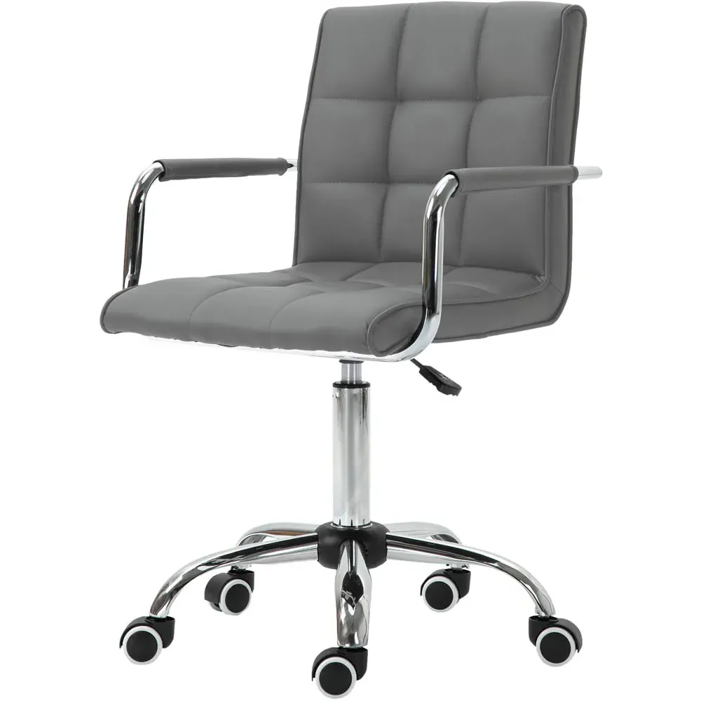 Swivel Office Chair with Armrests - Grey, PU Leather