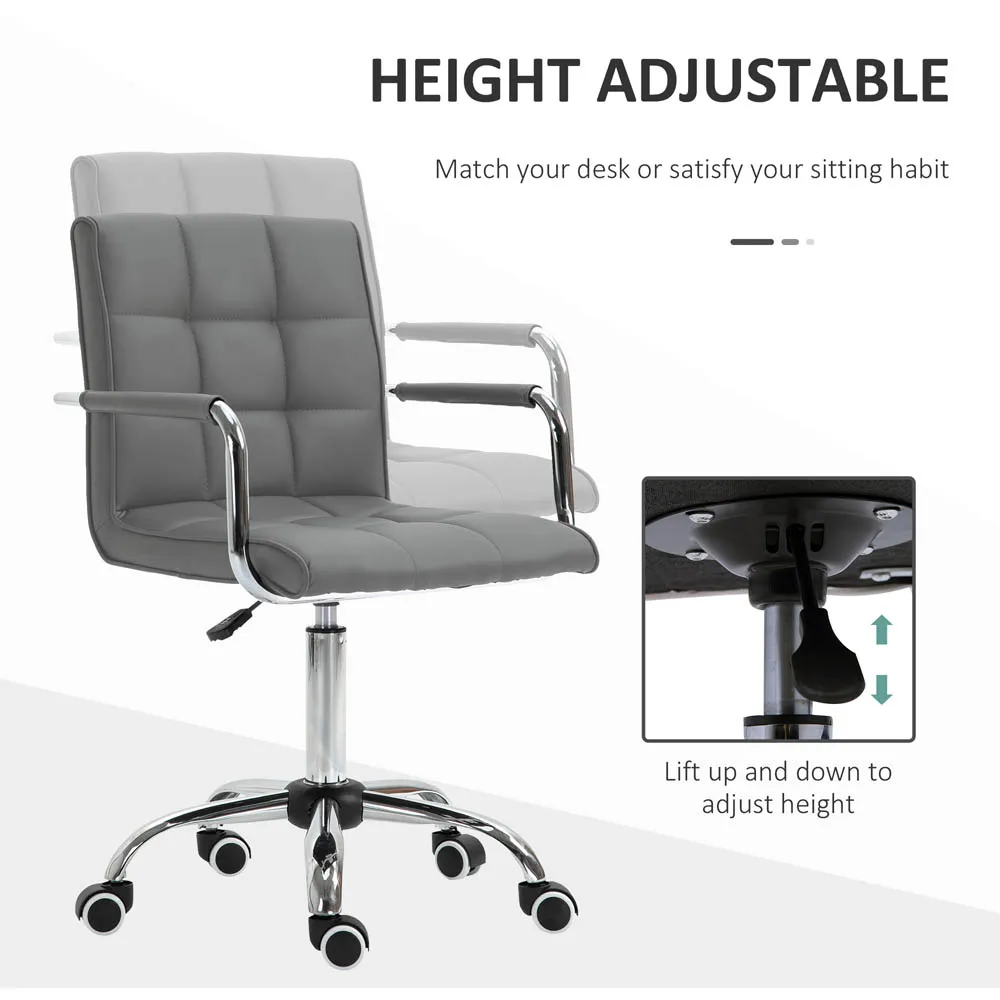 Swivel Office Chair with Armrests - Grey, PU Leather