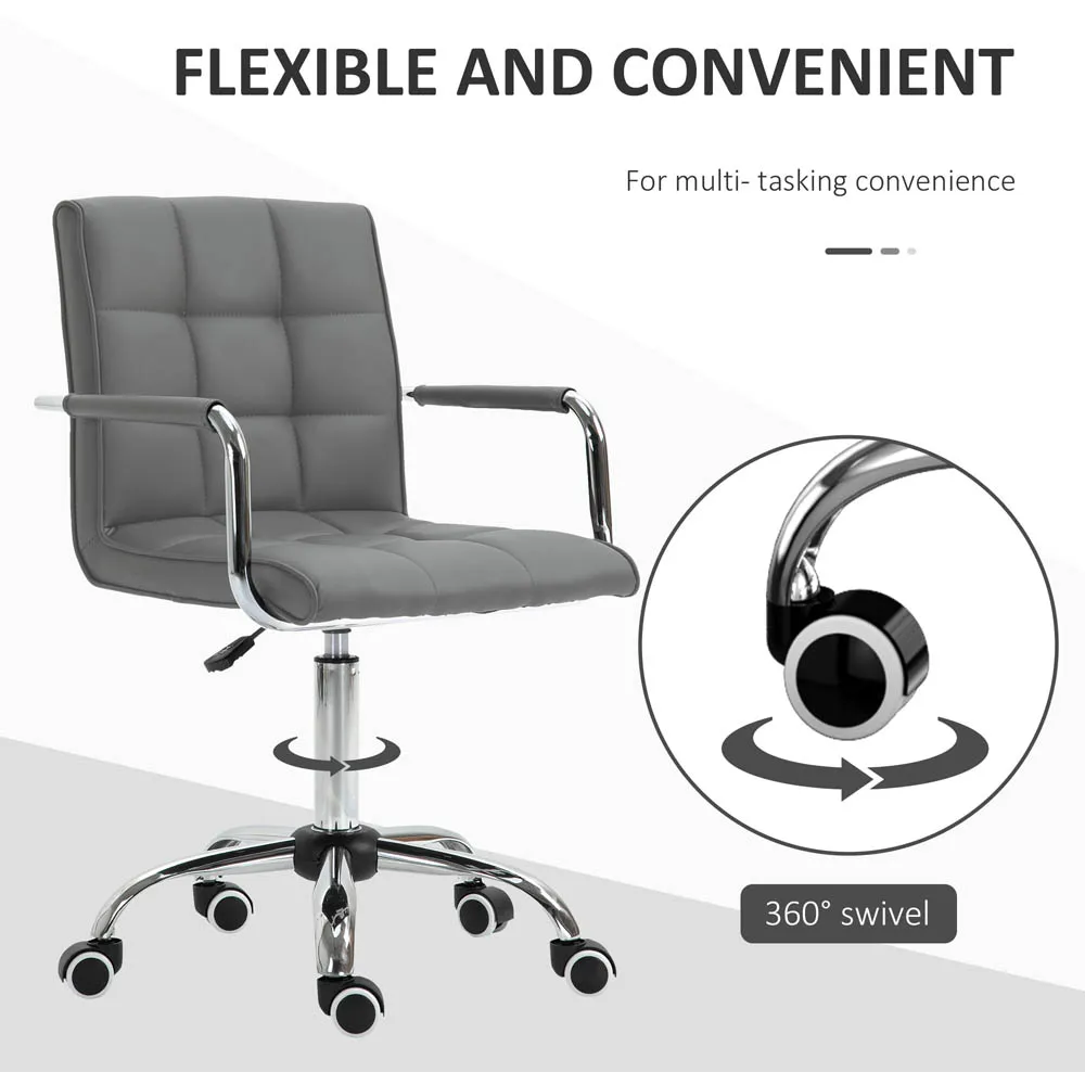 Swivel Office Chair with Armrests - Grey, PU Leather