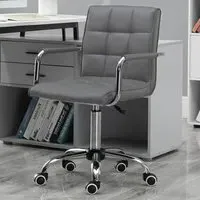 Swivel Office Chair with Armrests - Grey, PU Leather