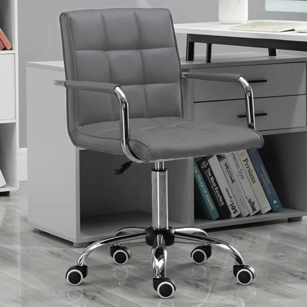 Swivel Office Chair with Armrests - Grey, PU Leather image