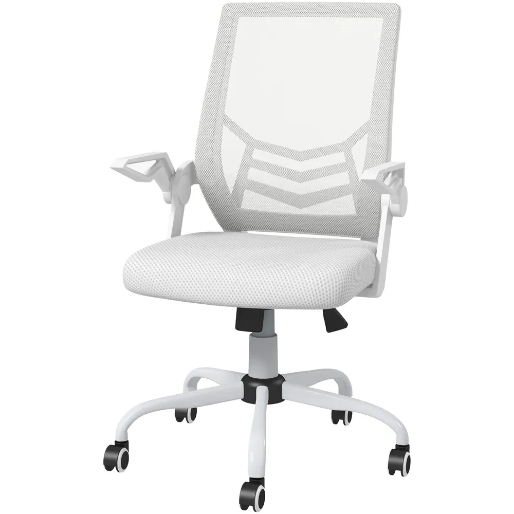 Swivel Office Chair with Armrests - White, Linen
