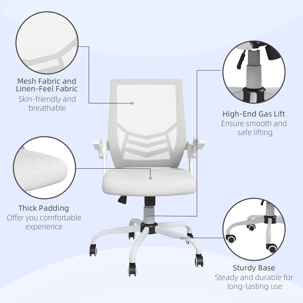 Swivel Office Chair with Armrests - White, Linen