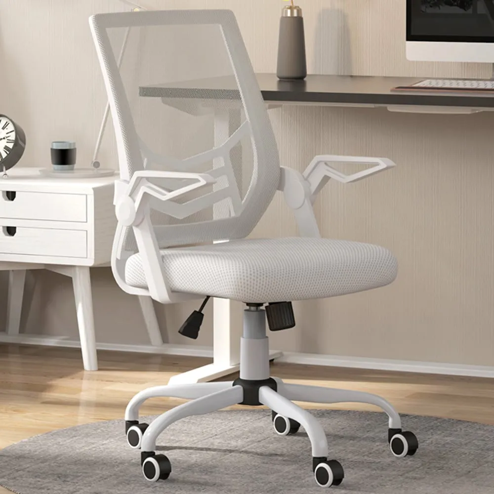 Swivel Office Chair with Armrests - White, Linen image