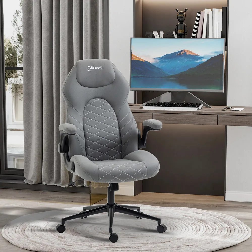 Swivel Office Chair with Flip-Up Armrests - Light Grey