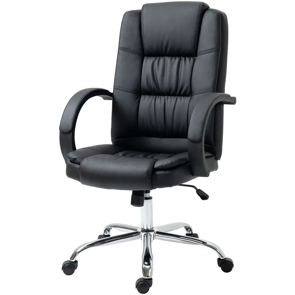 Swivel Office Chair with Height Adjustment - Black, PU Leather