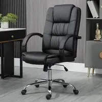 Swivel Office Chair with Height Adjustment - Black, PU Leather