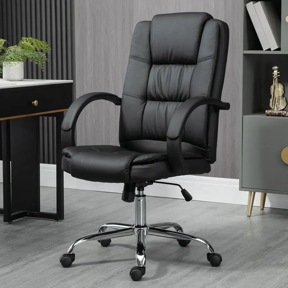 Swivel Office Chair with Height Adjustment - Black, PU Leather