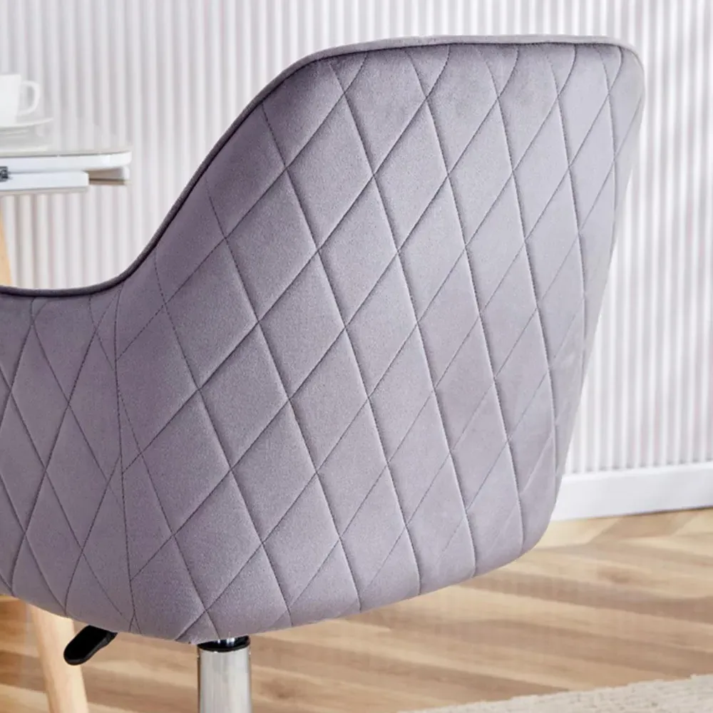 Swivel Office Chair with Height Adjustment - Grey, Velvet