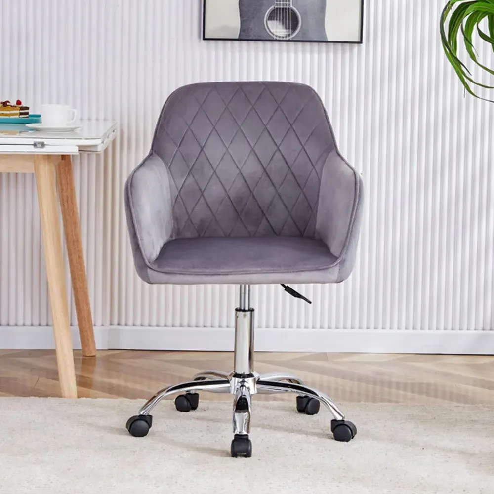 Swivel Office Chair with Height Adjustment - Grey, Velvet