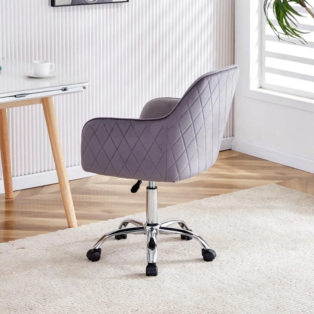 Swivel Office Chair with Height Adjustment - Grey, Velvet
