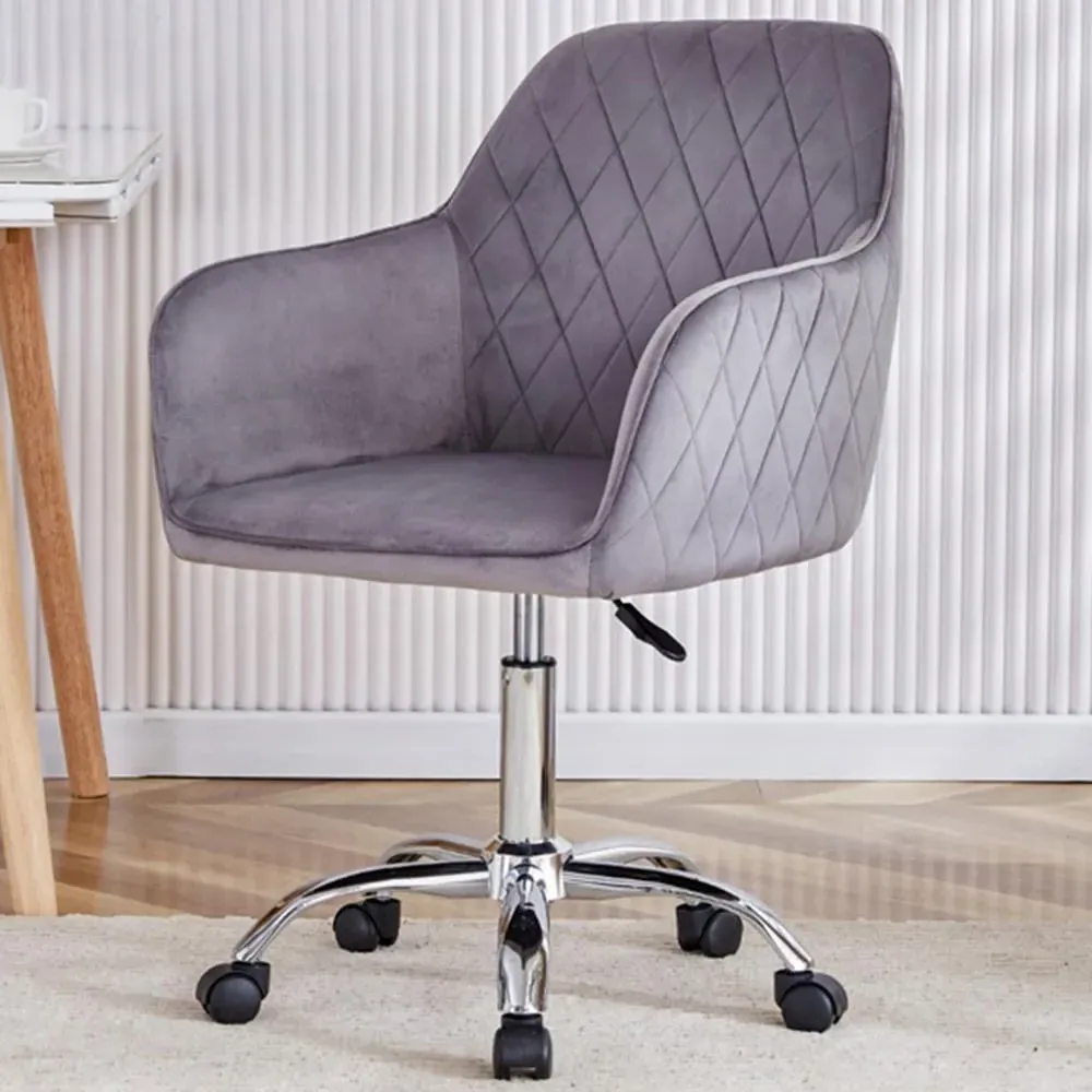 Swivel Office Chair with Height Adjustment - Grey, Velvet