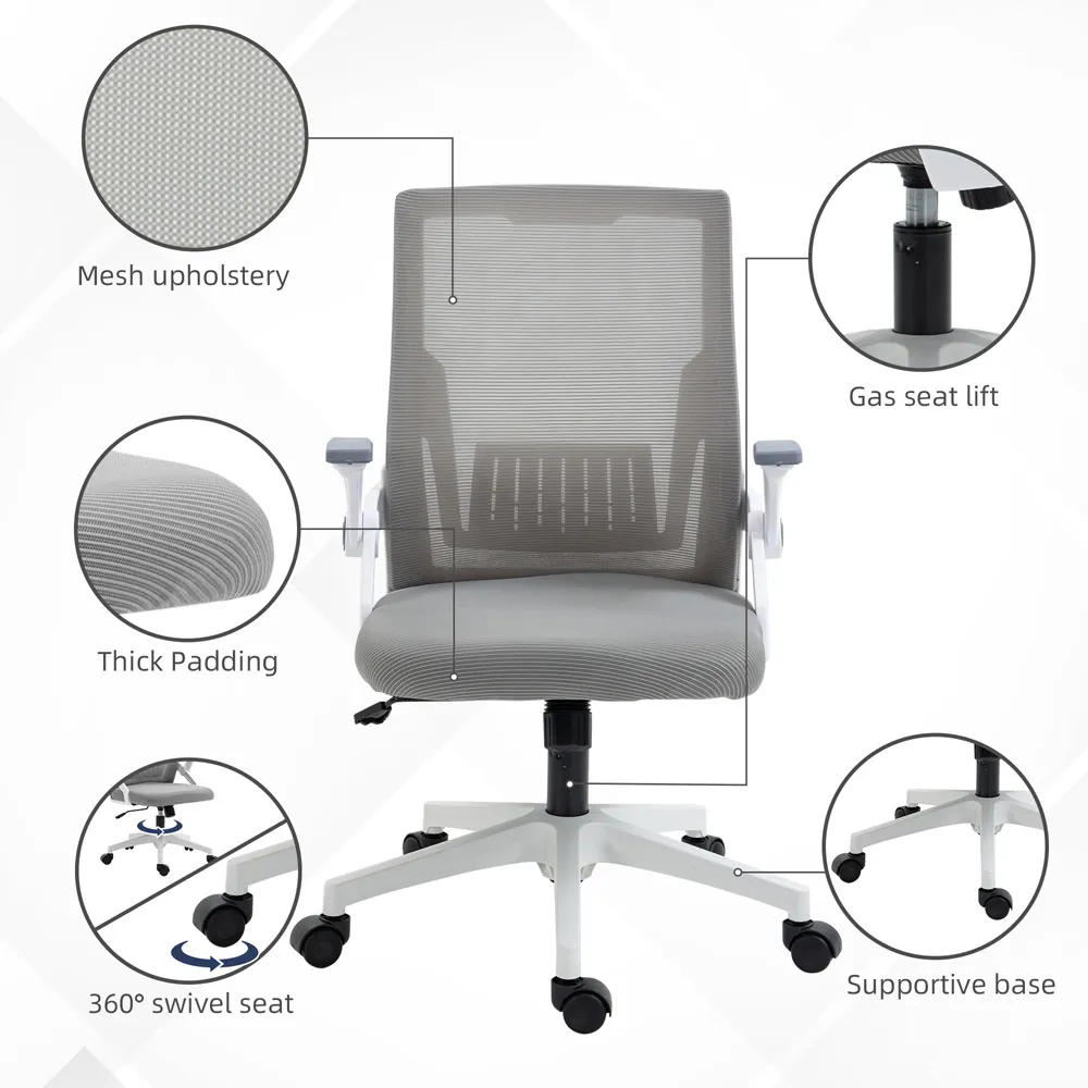 Swivel Office Chair with Lumbar Support - Grey, Mesh