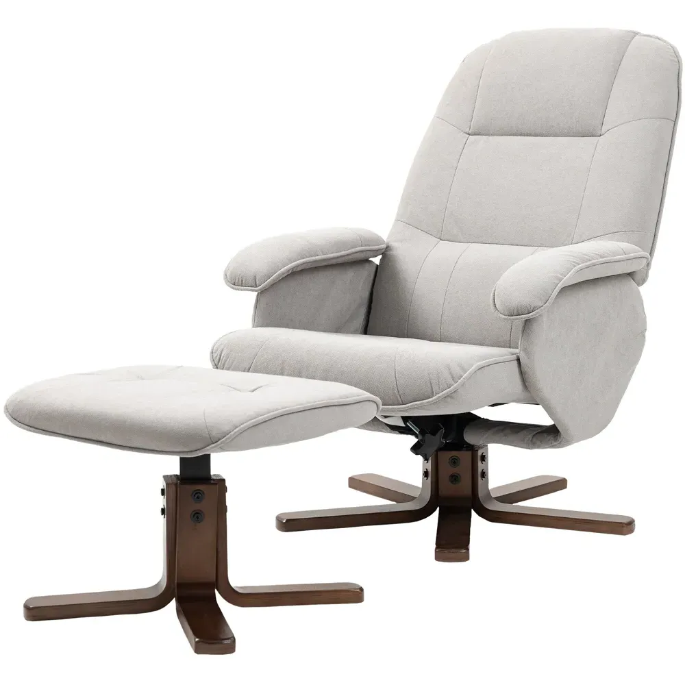 Swivel Recliner Chair with Footstool - Light Grey
