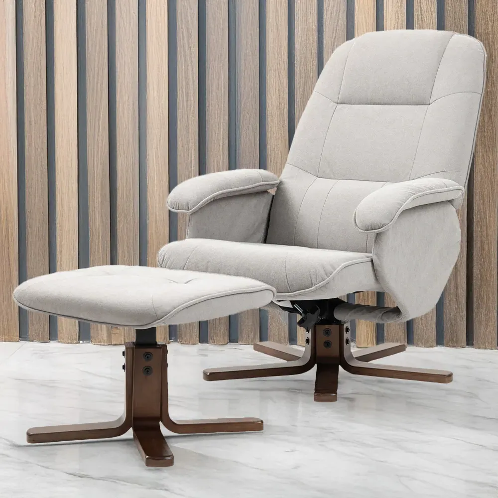 Swivel Recliner Chair with Footstool - Light Grey image