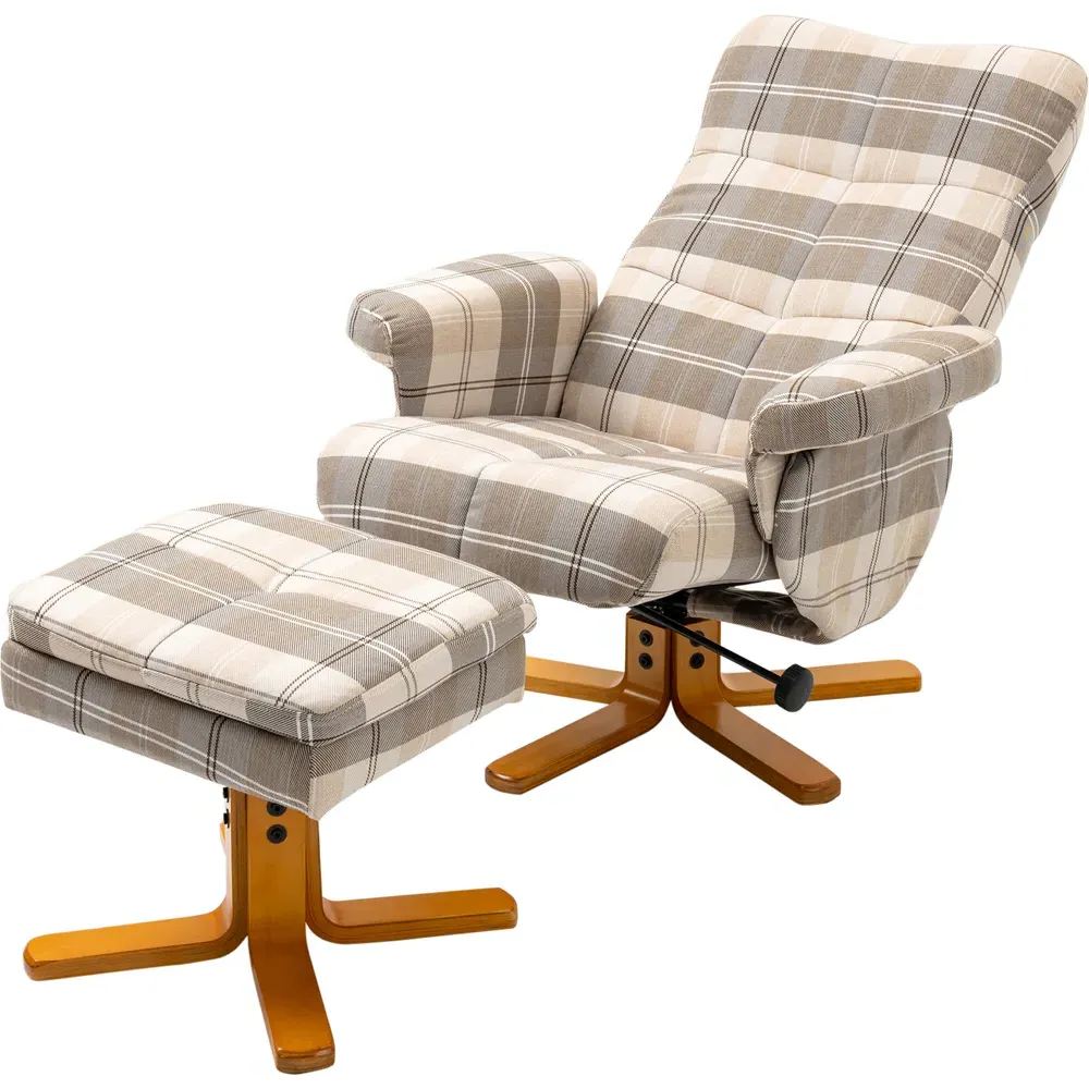 Swivel Recliner Chair with Footstool - Multi, Linen